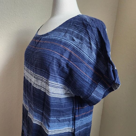 Old Navy Linen Blend Dress Women size Large Pinstripe Shirt Short Lagenlook - Picture 4 of 16